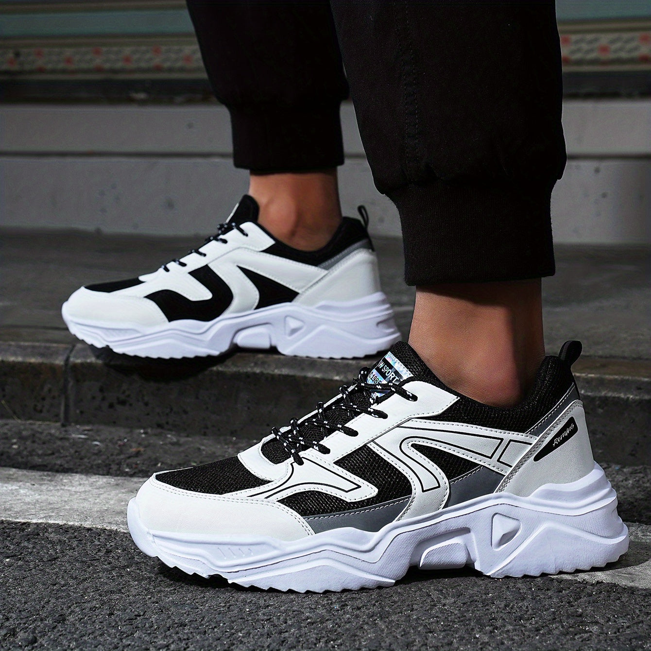 Solid Mesh Lace Up Casual Dad Shoes Unisex Outdoor Running Shoes