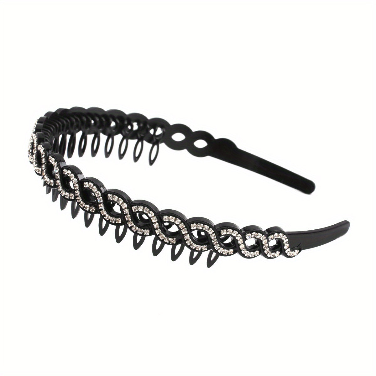 Wave Rhinestone Headband with Crystal Pearl Decoration