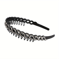 Wave Rhinestone Headband with Crystal Pearl Decoration
