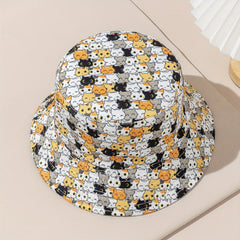 Cartoon Cat Reversible Bucket Hat Animal Print Sunshade Fisherman Cap