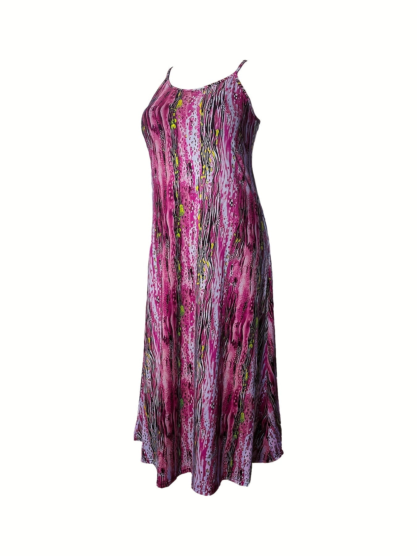  Tie Dye Maxi Dress Round Neck Slight Stretch