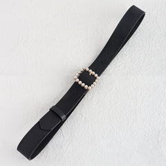 Faux Pearls Buckle Belt Women's Pants Belt Wide Pin Buckle Waistband