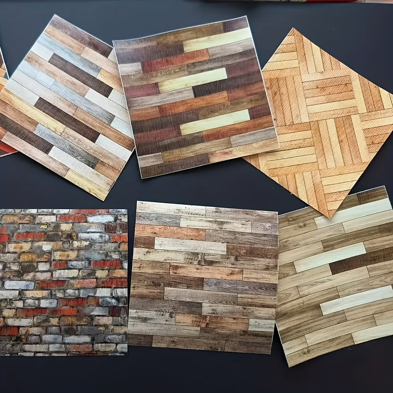 2pcs Dollhouse Tile Stickers Realistic Wood & Brick Patterns PVC Wallpaper