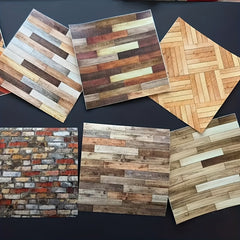2pcs Dollhouse Tile Stickers Realistic Wood & Brick Patterns PVC Wallpaper