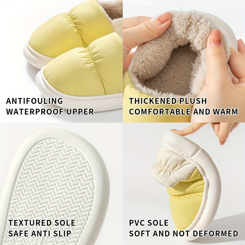 Women's Plush Lined Slippers Waterproof Colorblock Fuzzy Shoes