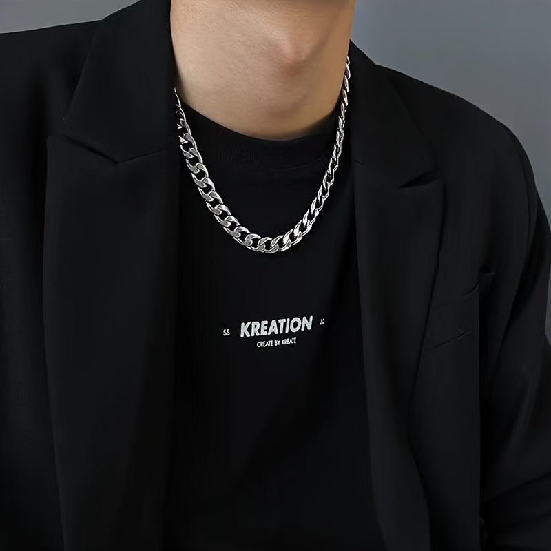 Men's Cuban Chain Necklace Stainless Steel Solid Metal Collar Chain