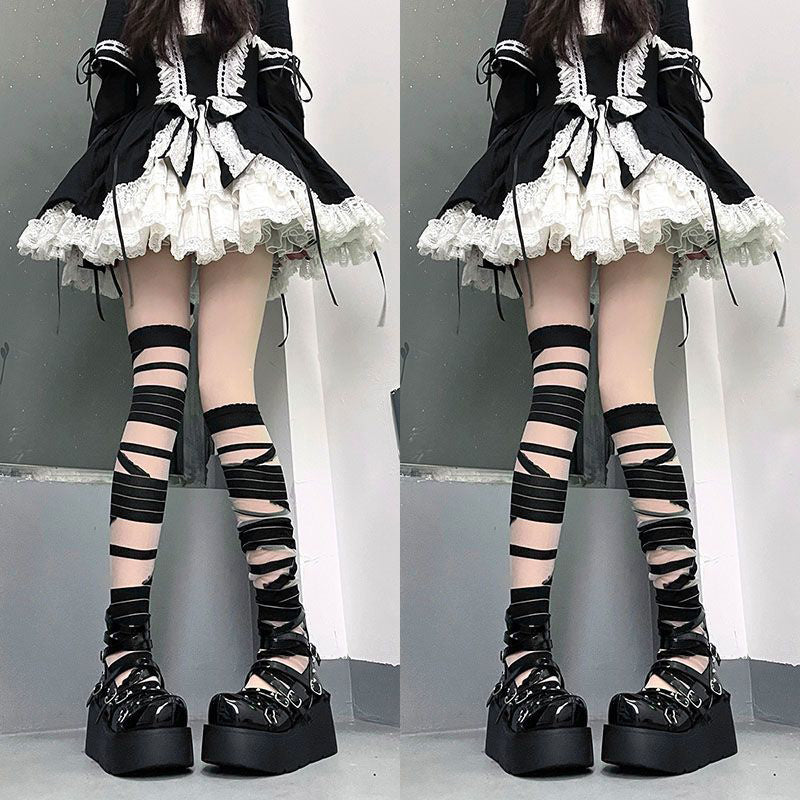 2 Pairs Strappy Over The Knee Socks Women's Stockings