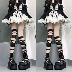 2 Pairs Strappy Over The Knee Socks Women's Stockings