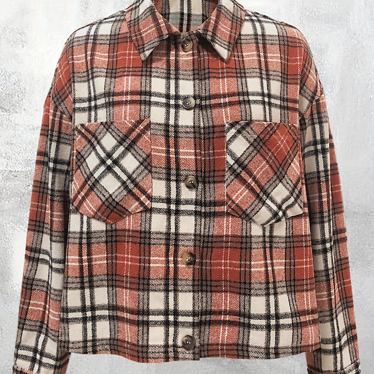  Plaid Print Long Sleeve Button Up Lapel Collar Shirt Top