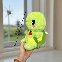 Cute Green Turtle Plushie with Red Heart and Leaf Detail