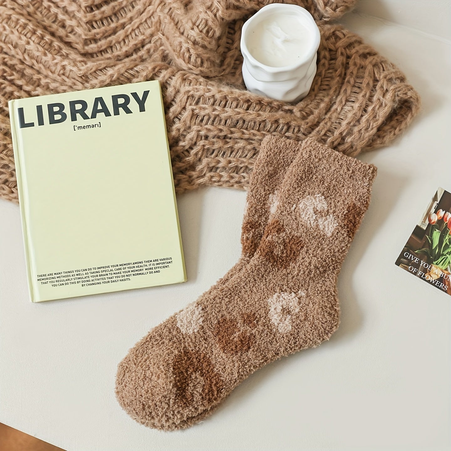 Star & Bow Plush Socks Soft Mid Tube Women's Stockings Hosiery