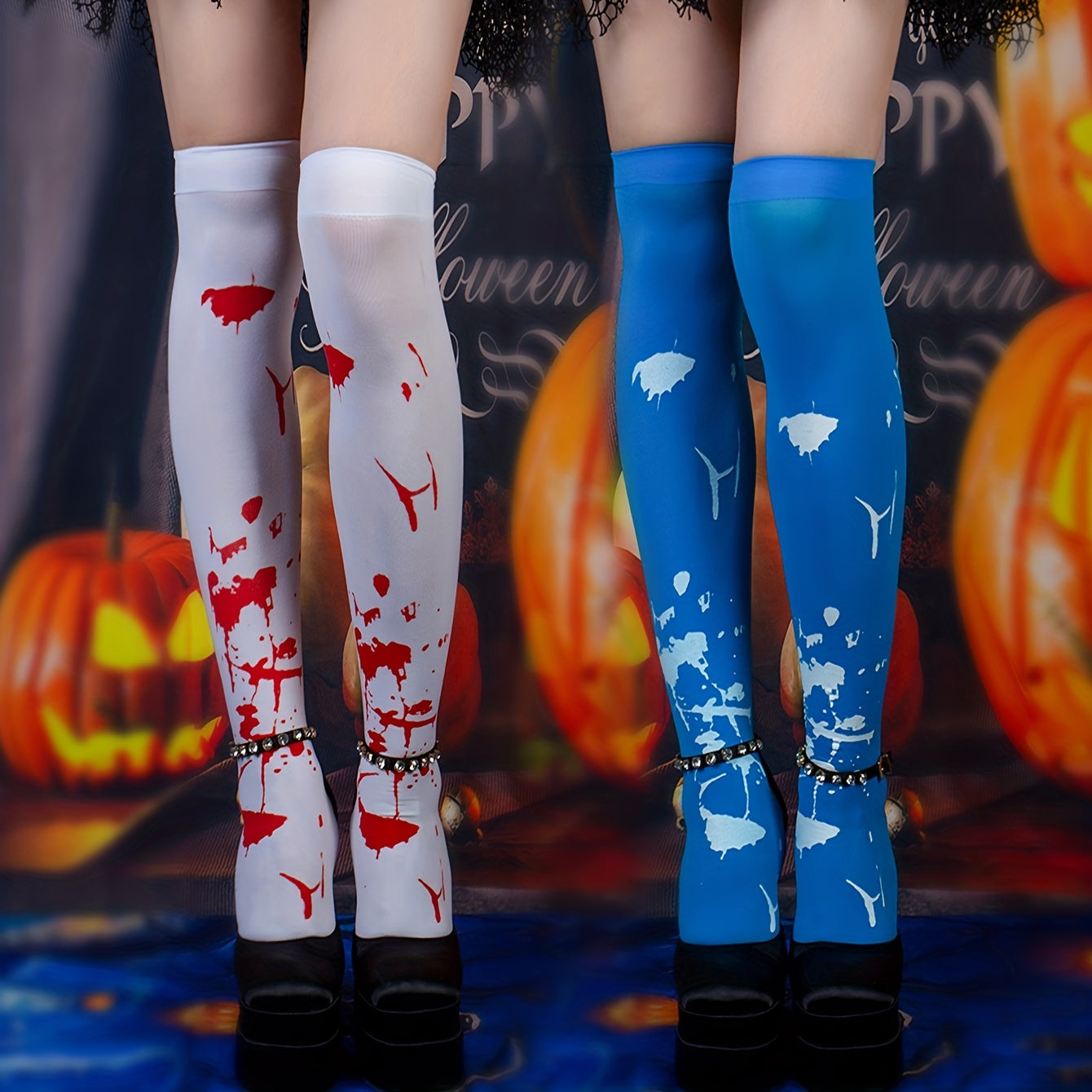 Graffiti Thigh High Socks Halloween Over The Knee Stockings