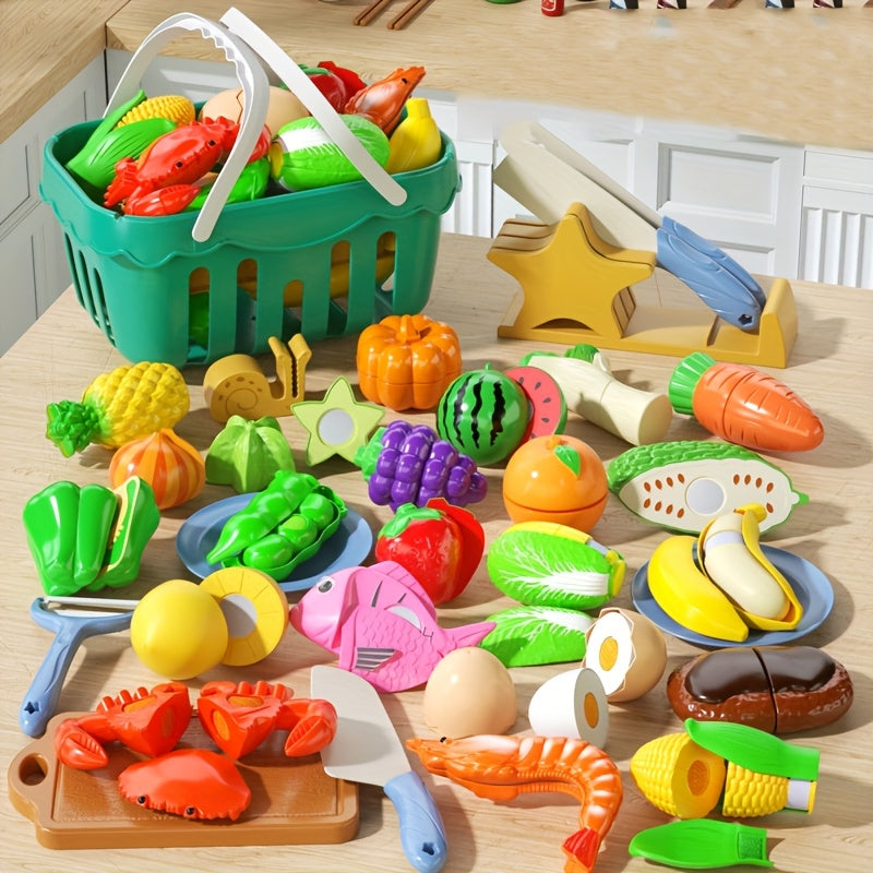 Pretend Play Kitchen Set with 29 Sliced Fruits & Vegetables