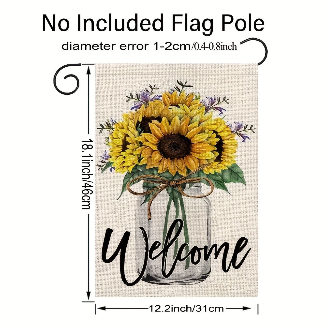 Sunflower Garden Flag Mason Jar Welcome Double Sided Vertical Outside Yard Flag