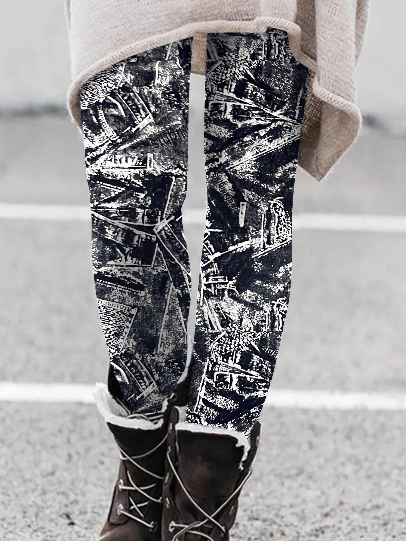  Retro Leggings Women's Plus Digital Print High Stretch Skinny Leggings