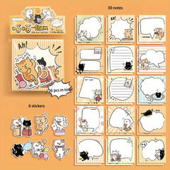 36pcs Cartoon Cat Sticker Stationery Set & Memo Pad