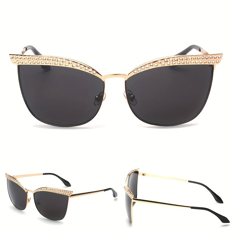 Rhinestone Mirror Lens Sunglasses UV400