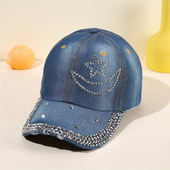 Rhinestone Star Moon Baseball Cap Washed Distressed Hip Hop Dad Hats
