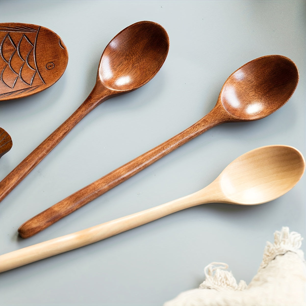 5pc Wooden Spoons for Eating Mixing Stirring