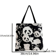 Panda Printed Tote Bag Cartoon Animal Shoulder Bag Large Capacity Storage