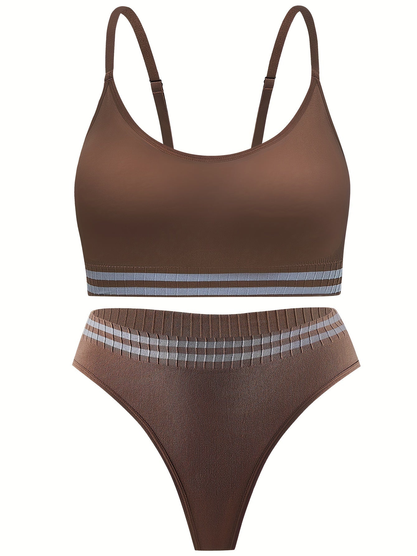 Plus Size Striped Wireless Sports Bra & Panty Set