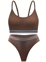 Plus Size Striped Wireless Sports Bra & Panty Set