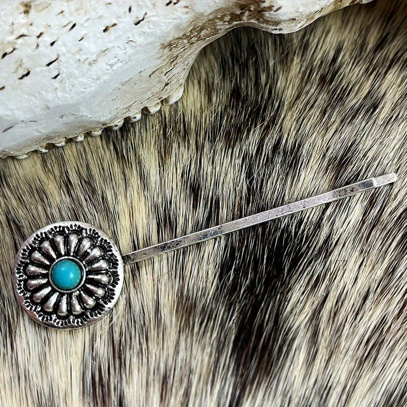Vintage Turquoise Alloy Hair Clip Western Style Hair Accessories