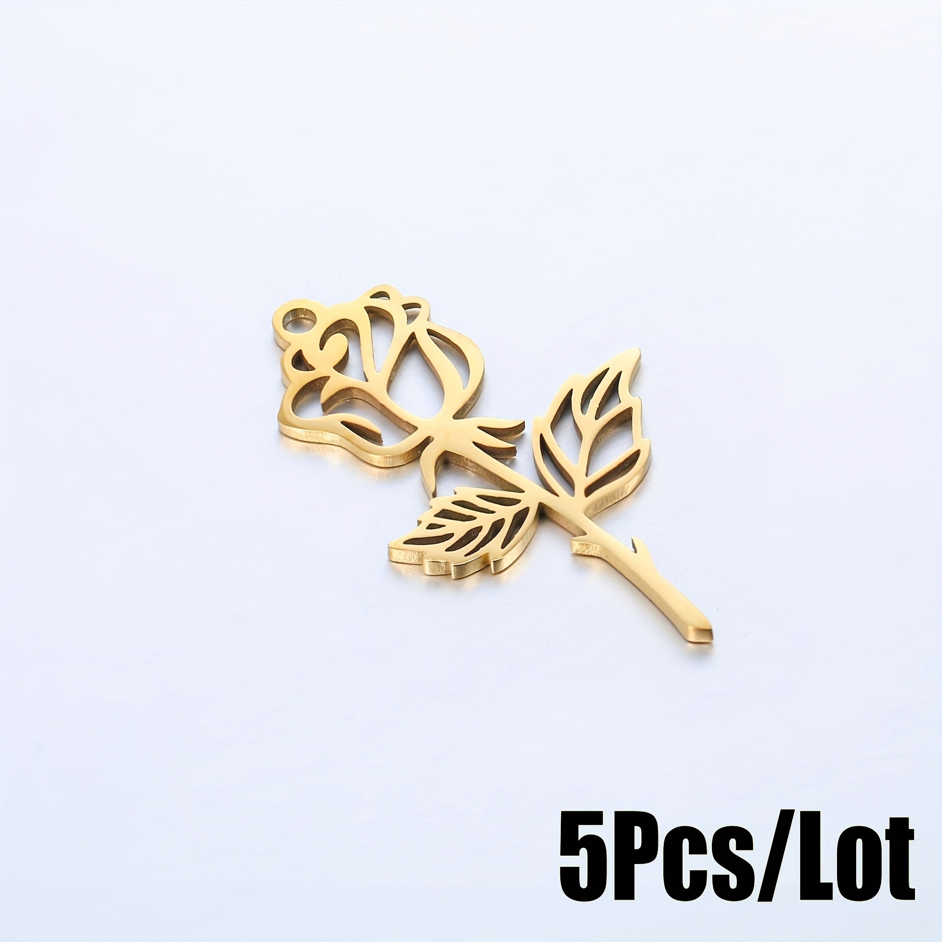 5PCS Stainless Steel Hollow Rose Flower Charms Pendants