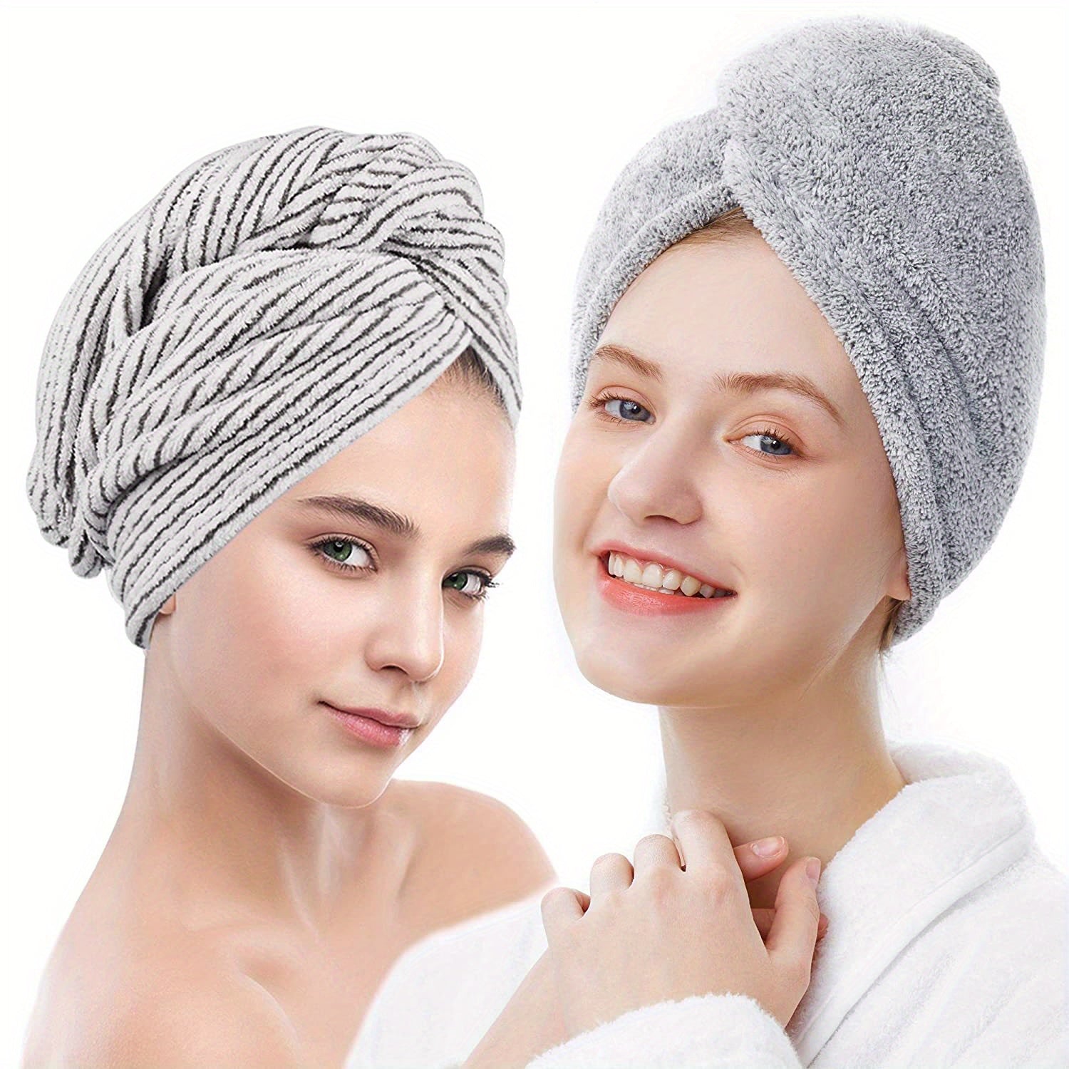 2pcs Microfiber Hair Towel Wrap Quick Dry Hair Towels for Curly Long Thick Hair