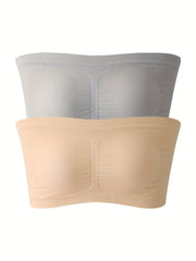 2pcs Strapless Bandeau Bras Soft & Stretch Everyday Women's Bra