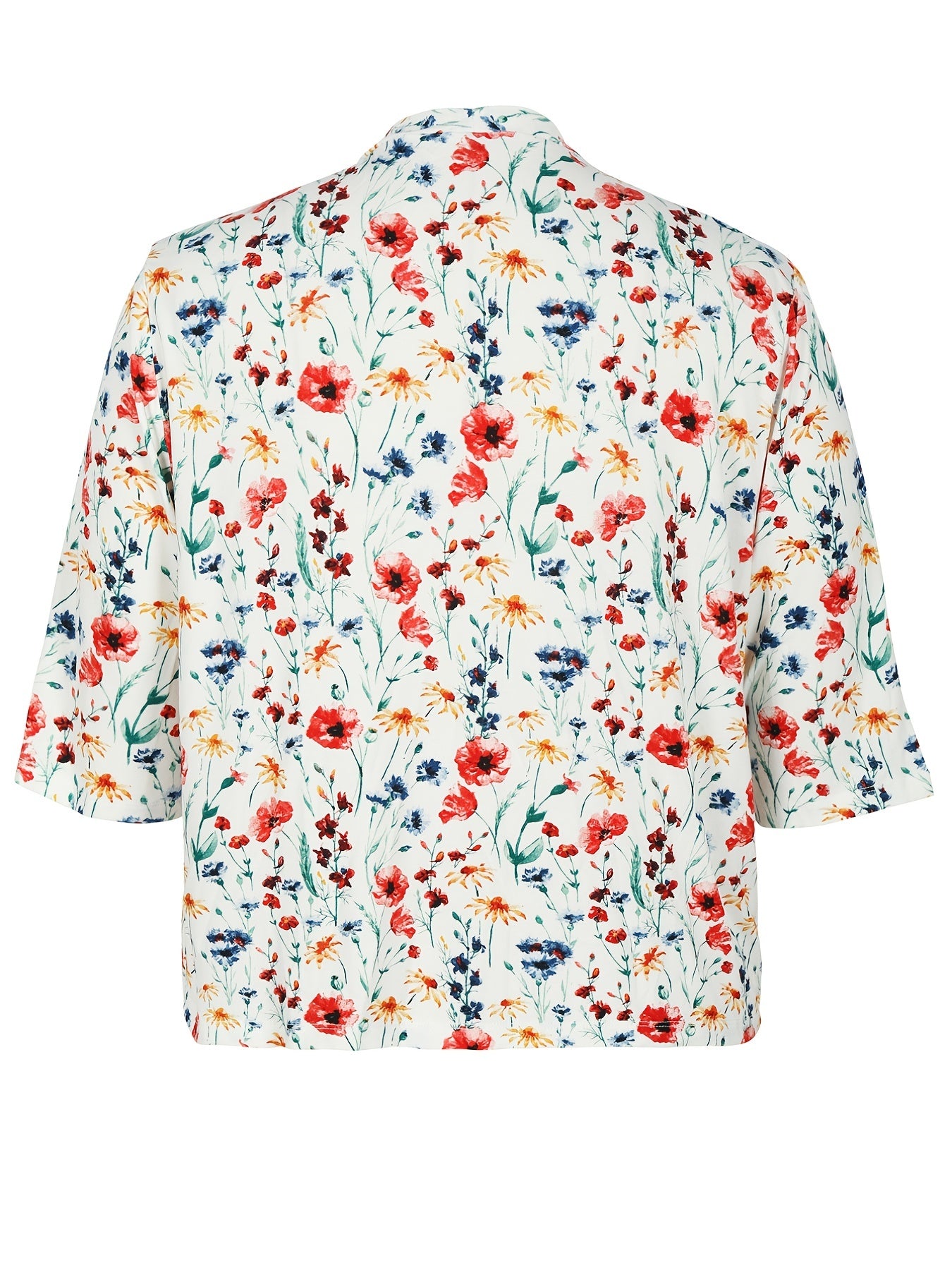 Plus Floral Print Half Sleeve Open Front Cardigan