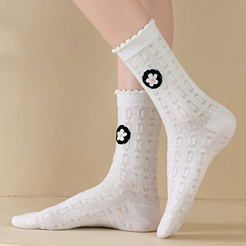 5 Pairs Floral & Bunny Print Socks Mid Tube Women's Stockings