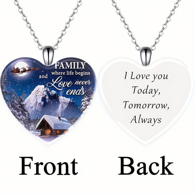 Snow Mountain Print Pendant Necklace Christmas Xmas Holiday Party Jewelry