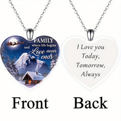 Snow Mountain Print Pendant Necklace Christmas Xmas Holiday Party Jewelry