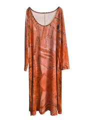  Denim Print Maxi Dress Long Sleeve Round Neck