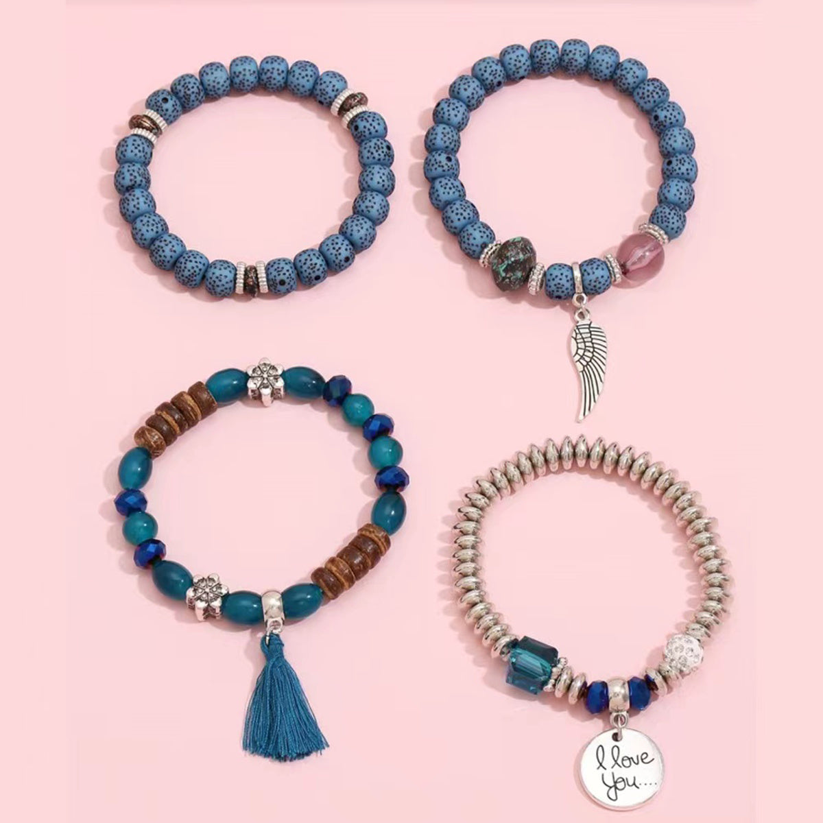 4pcs Beaded Plastic Bracelets Set Stylish Design