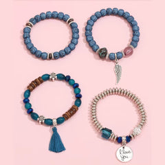 4pcs Beaded Plastic Bracelets Set Stylish Design