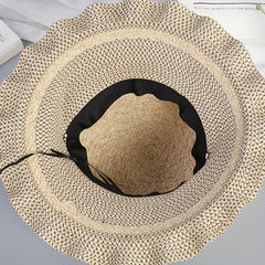Ruffle Brim Sun Hat with Bowknot, Crochet Straw Beach Hat