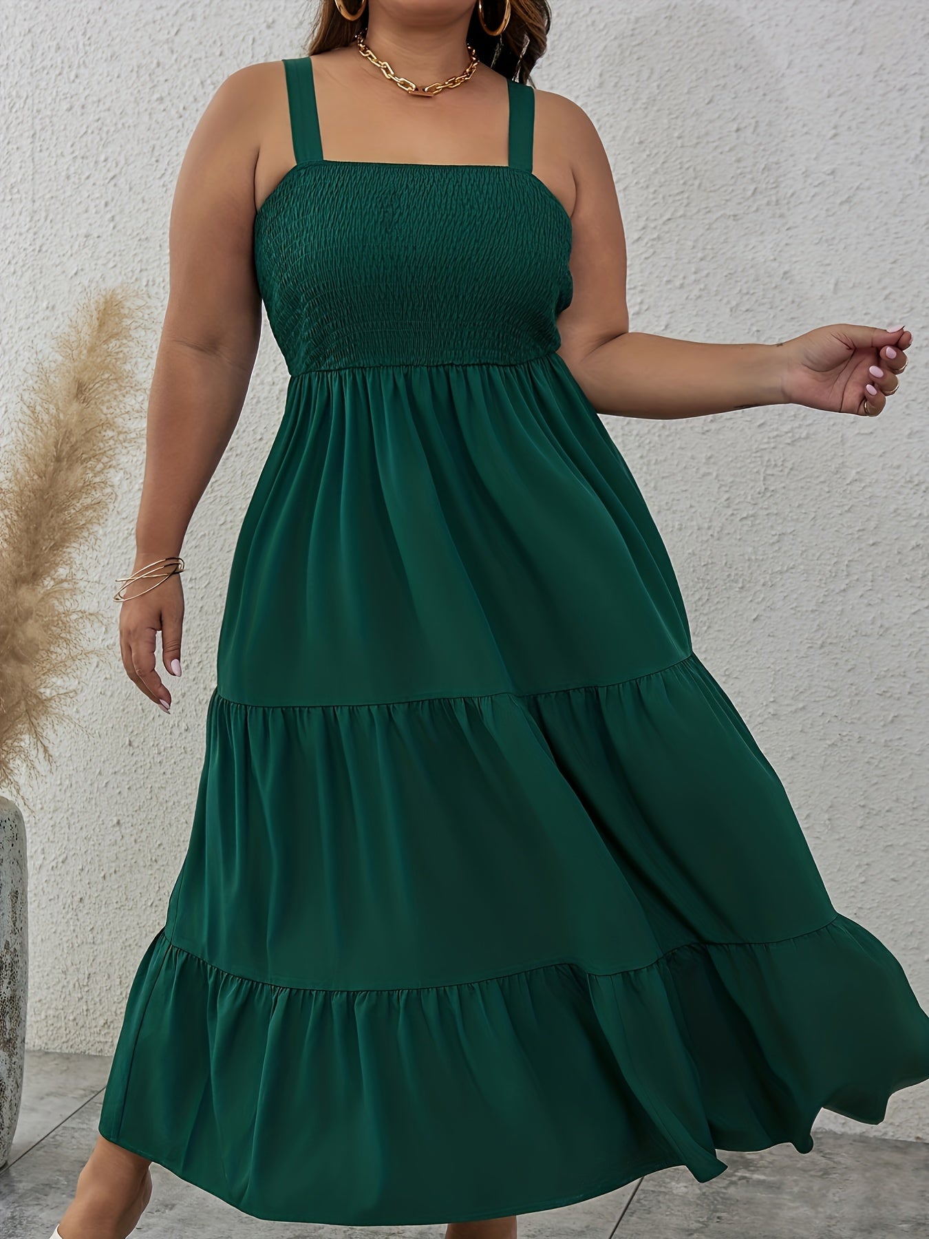 Solid Smock Maxi Cami Dress