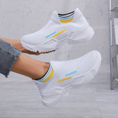 Breathable Soft Sole Flying Woven Shoes Shock Absorption Slip On Running Shoes