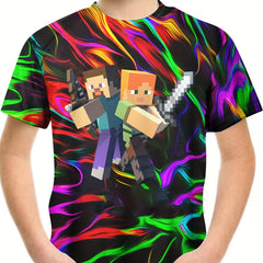 Funny 3D Print Tee Short Sleeve Street Wear Round Neck Shirt