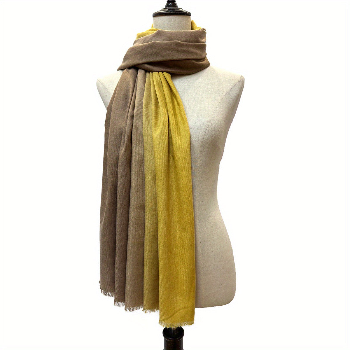 Gradient Cashmere Scarf Vintage Raw Edge Shawl