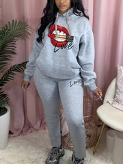  Red Lip Art Hoodie & Sweatpants Set