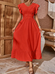 Butterfly Sleeve Maxi Dress V Neck High Waist Women's Clothing