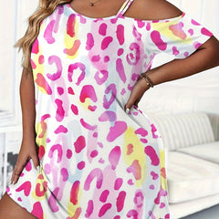  Tie Dye & Leopard Print One Shoulder Nightdress