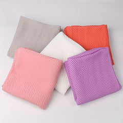 Solid Pleated Scarf Hijab Casual Shawl Soft Sunscreen Windproof Head Wrap Turban