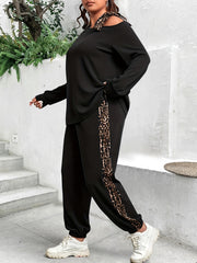  Colorblock Leopard Print Tee & Pants Set