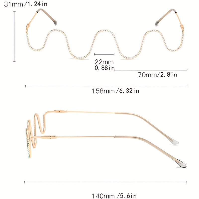 Y2K Wavy Rhinestone Glasses Frame for Women