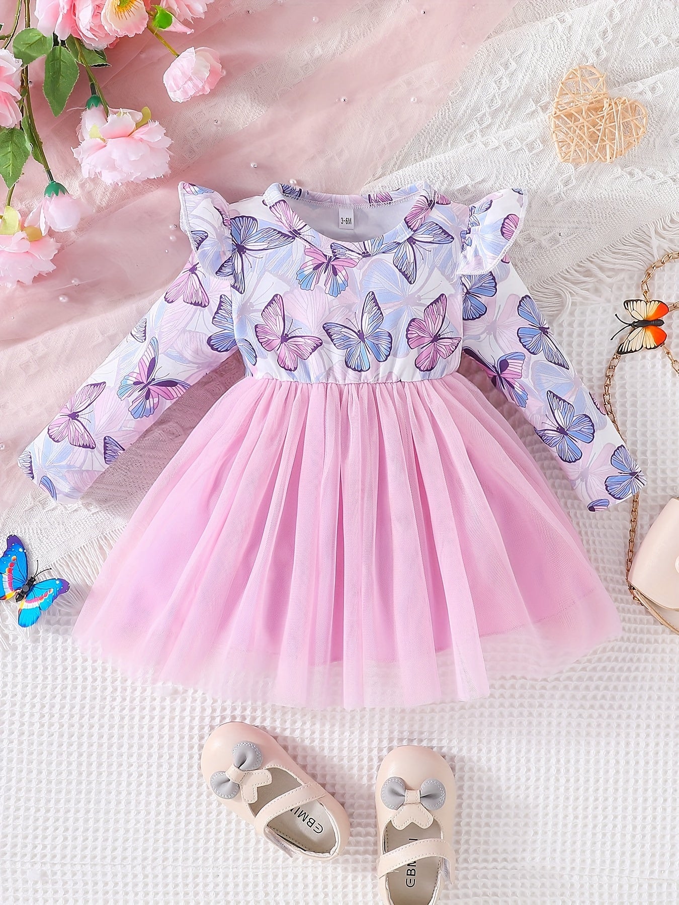Sweet & Baby Girls Butterfly Print Mesh Dress