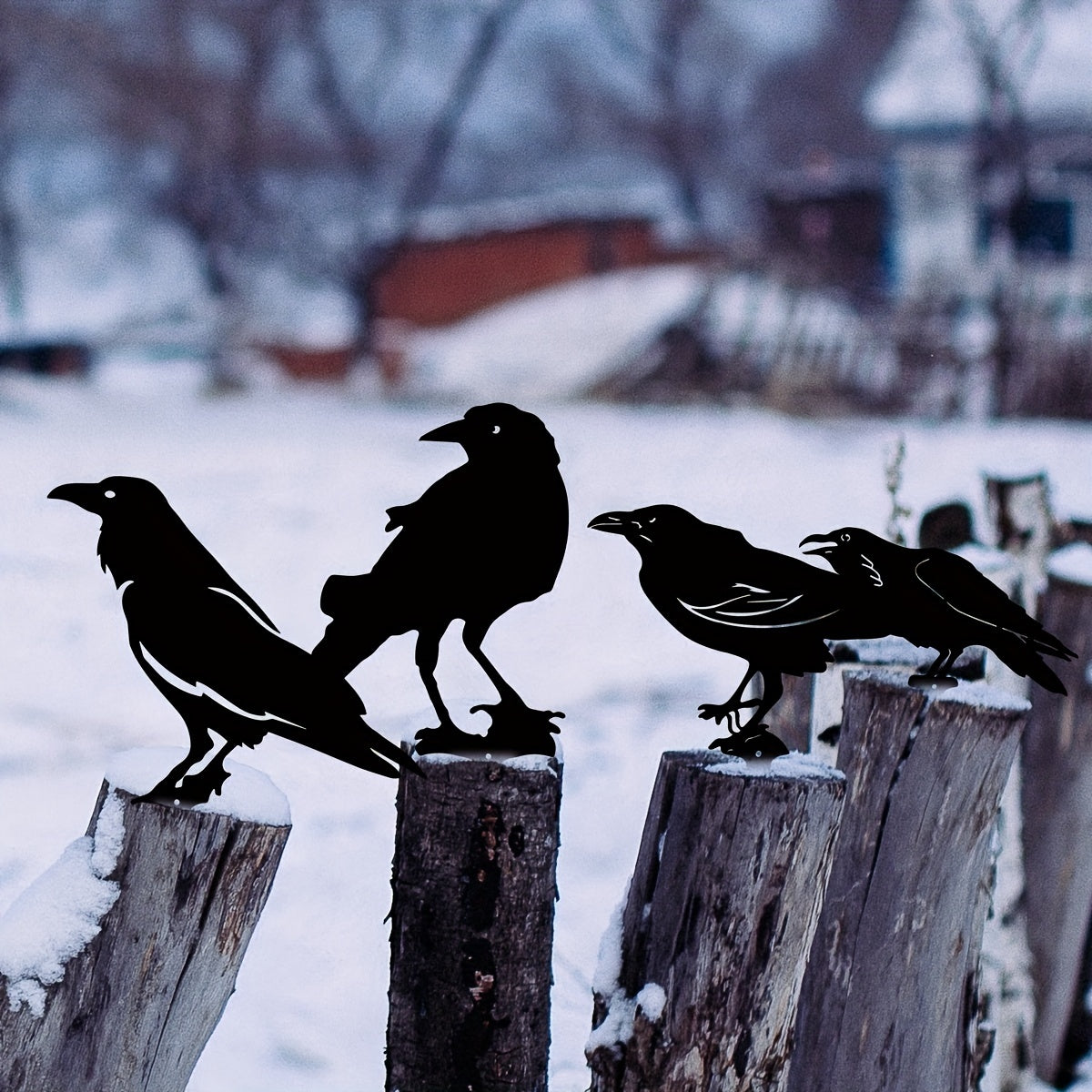 Crow Silhouette Metal Birds Garden Statues Decorative Garden Stakes